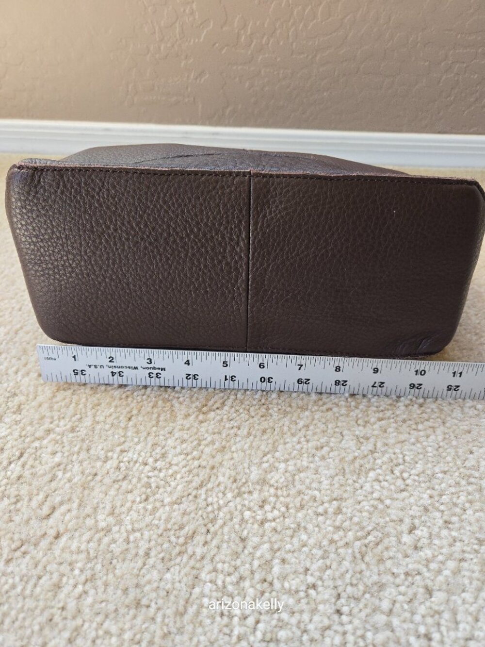 NWOT L.L. Bean Leather Satchel Purse Bag Handbag Brown Pinstripe Lining - Picture 10 of 15